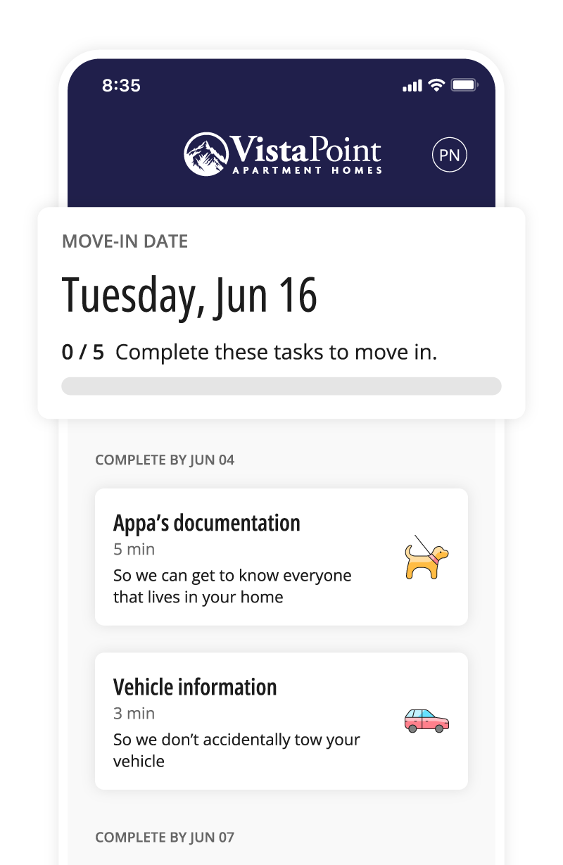 iPhone on slight angle with Nestio splash screen and logo showing. 
